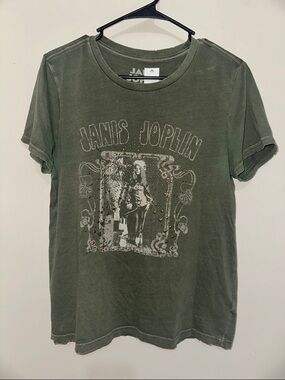 Janis Joplin Lucky Brand Olive Green Distressed Graphic Tee Women’s Size M